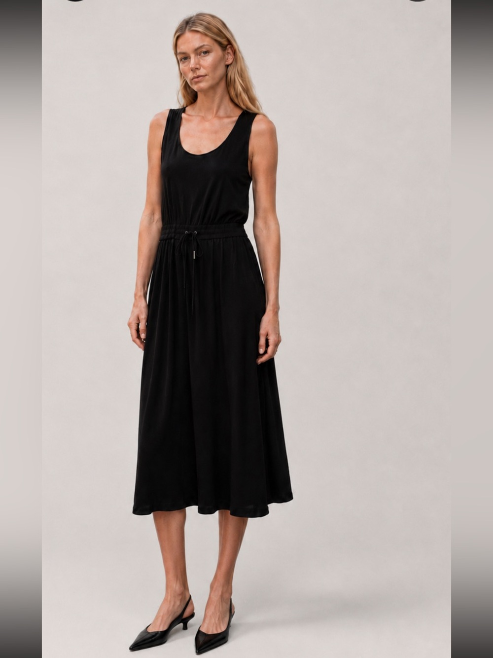 Helmut Lang Black Sleeveless Drawstring Waist Jersey Dress Large Soft